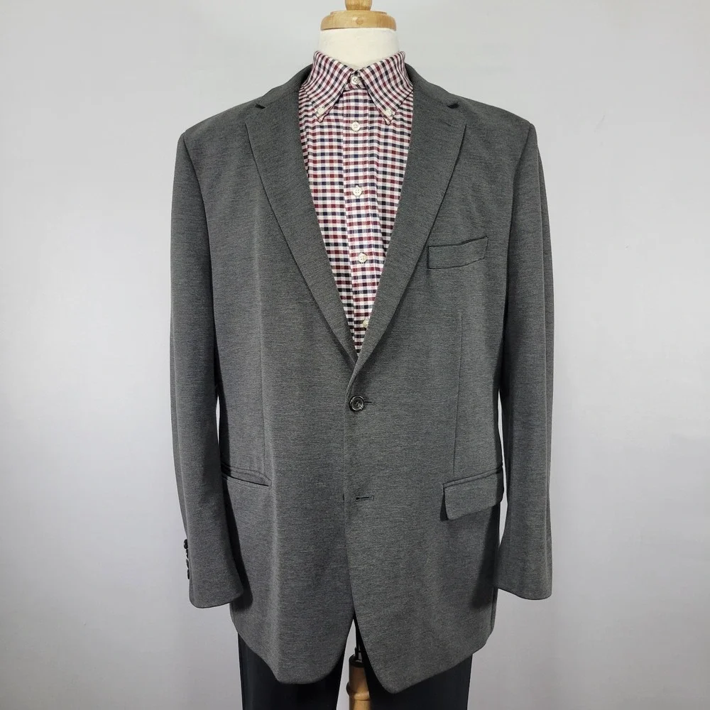 Chaps Men's Sport Coat Blazer Two Button Charcoal Gray‎ Polyester Blend Sz 48L